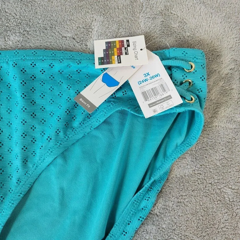 Time and Tru Women 3X Blue Bikini Bottom Eyelet Plus Size Lined Swimwear BLU158E